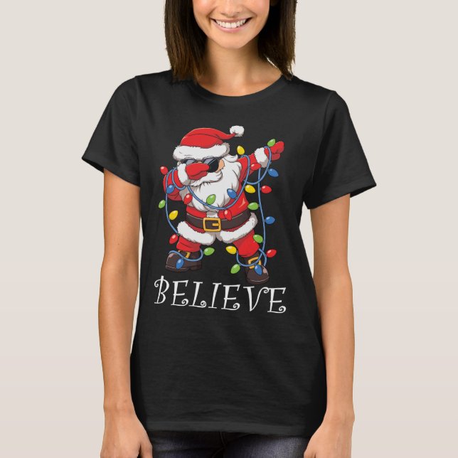 Dabbing Santa in Sunglasses Tro Julgran T Shirt (Framsida)