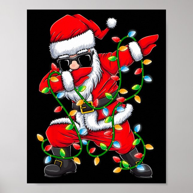 Dabbing Santa Julafton Ljus Girls Boys Kids Christ Poster (Framsidan)
