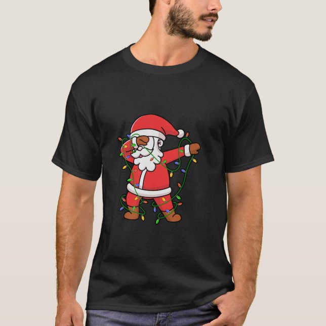 Dabbing Santa Julgran Light Funny Julafton Long T Shirt (Framsida)