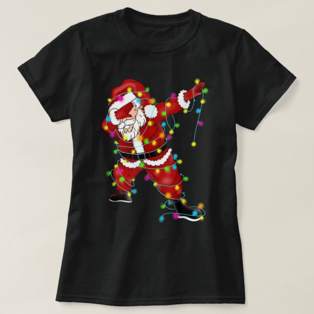 Dabbing Santa Julgran Ljus jul T Shirt (Design framsida)