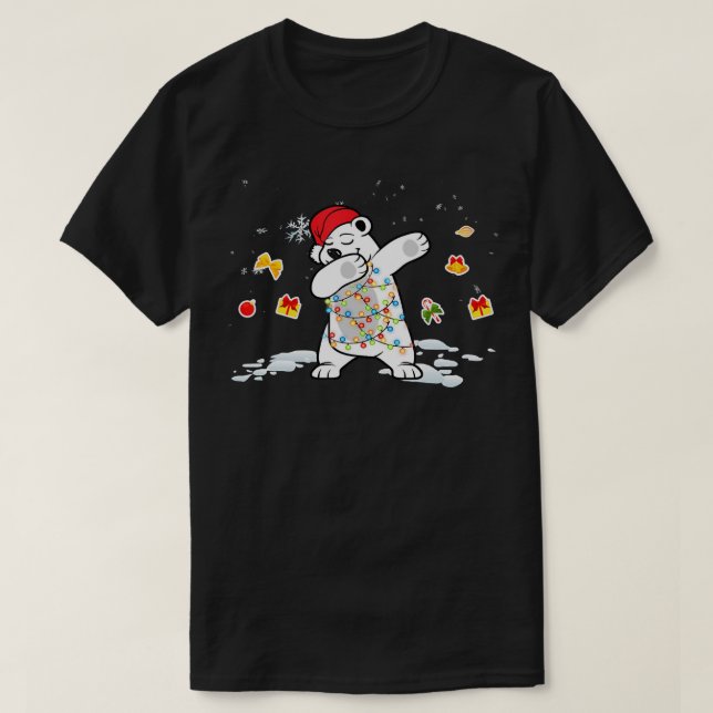 Dabbing Santa Polar Bear jul Ljus T Shirt (Design framsida)