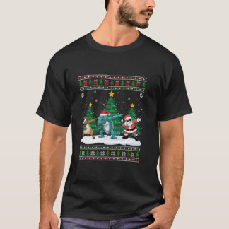 Dabbing Santa Reindeer Chameleon Träd Ljus Ugly T Shirt