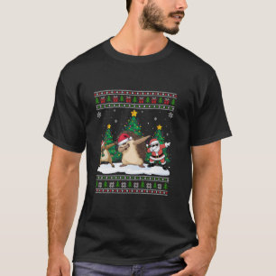 Dabbing Santa Reindeer Hedgehog Träd Ljus Ugly X T Shirt