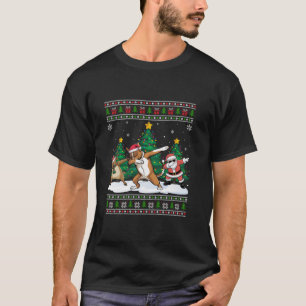 Dabbing Santa Reindeer Heeler Hund Träd Ljus Ugly T Shirt