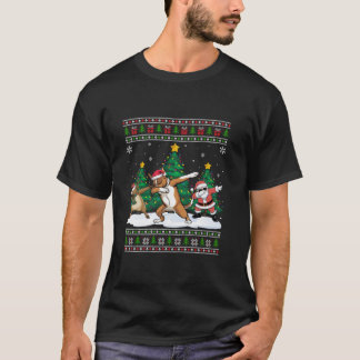 Dabbing Santa Reindeer Heeler Hund Träd Ljus Ugly T Shirt