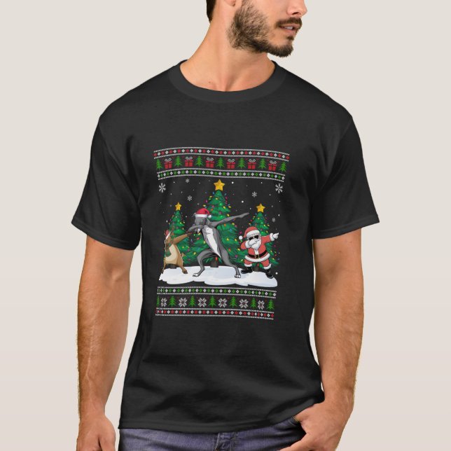 Dabbing Santa Reindeer Irish Wolfhound Hund Träd L T Shirt (Framsida)