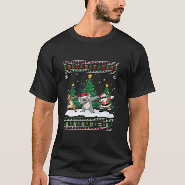 Dabbing Santa Reindeer Koala Träd Ljus Ugly Julaft T Shirt (Framsida)
