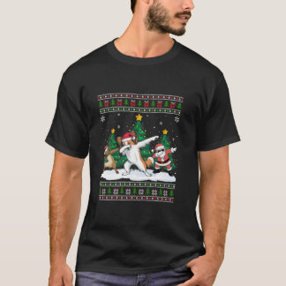 Dabbing Santa Reindeer Papillon Hund Träd Ljus Ug T Shirt