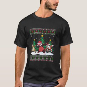 Dabbing Santa Reindeer Red Panda Träd Ljus Ugly T Shirt
