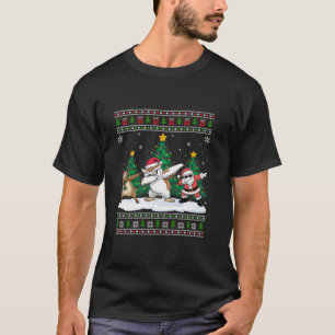 Dabbing Santa Reindeer Snowy Uggla Träd Ljus Ugly T Shirt