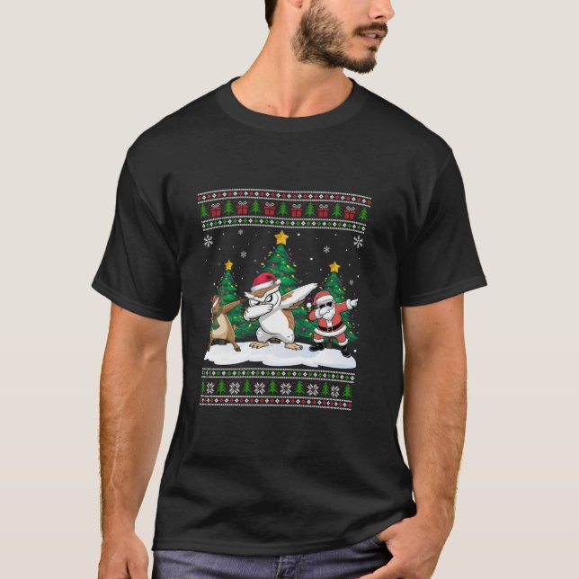 Dabbing Santa Reindeer Snowy Uggla Träd Ljus Ugly T Shirt (Framsida)