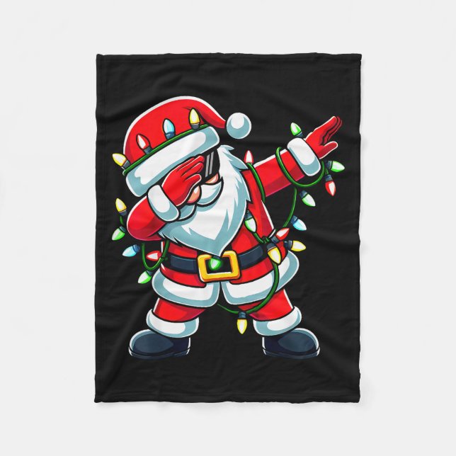 Dabbing Santa Xmas Lights Funny Christmas Men Wome Fleecefilt (Framsidan)