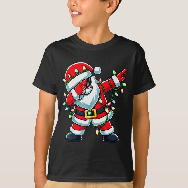Dabbing Santa Xmas Lights Funny Christmas Men Wome T Shirt (Framsida)