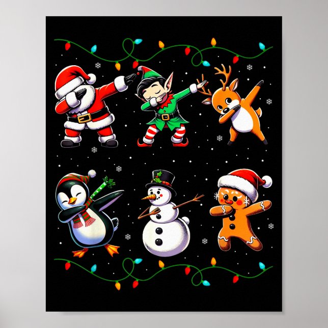 Dabbing Santa Xmas Lights Kids Girls Boys Christma Poster (Framsidan)