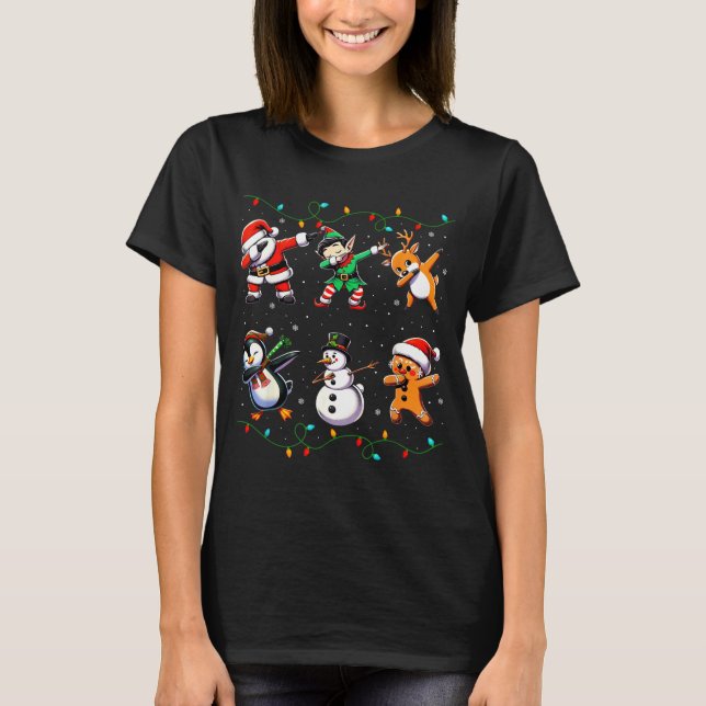 Dabbing Santa Xmas Lights Kids Girls Boys Christma T Shirt (Framsida)