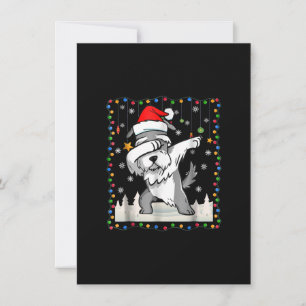 dabbing schnauzer Santa light christmas t Tack Kort