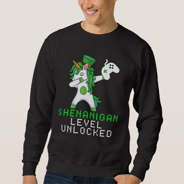 Dabbing Shamrock Shenanigans Leprechaun Unicorn Ga Lång Ärmad Tröja (Framsida)