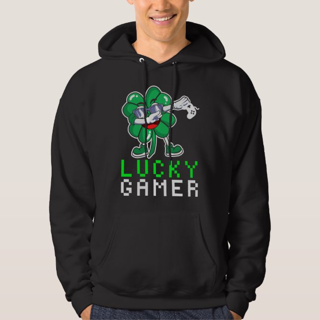 Dabbing Shamrock St Paddy's Day Video Gaming Quote Hoodie (Framsida)