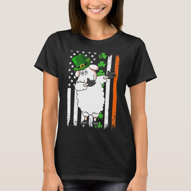 Dabbing Sheep Leprechaun Hat American Flagga St Pa T Shirt (Framsida)