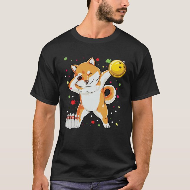 Dabbing Shiba Bowling   Bowling  Boy Girl T Shirt (Framsida)