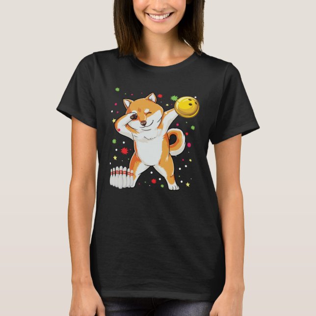 Dabbing Shiba Bowling   Bowling  Boy Girl T Shirt (Framsida)