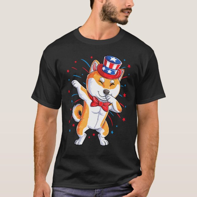 Dabbing Shiba Inu 4 juli Manar Women Usa Americ T Shirt (Framsida)