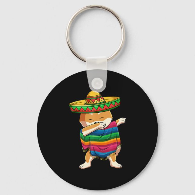 Dabbing Shiba Inu Poncho Sombrero Cinco De Mayo Nyckelring (Framsida)