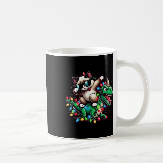 Dabbing Siamese Cat Julafton Ljus Dinosaur T Rex K Kaffemugg (Höger)