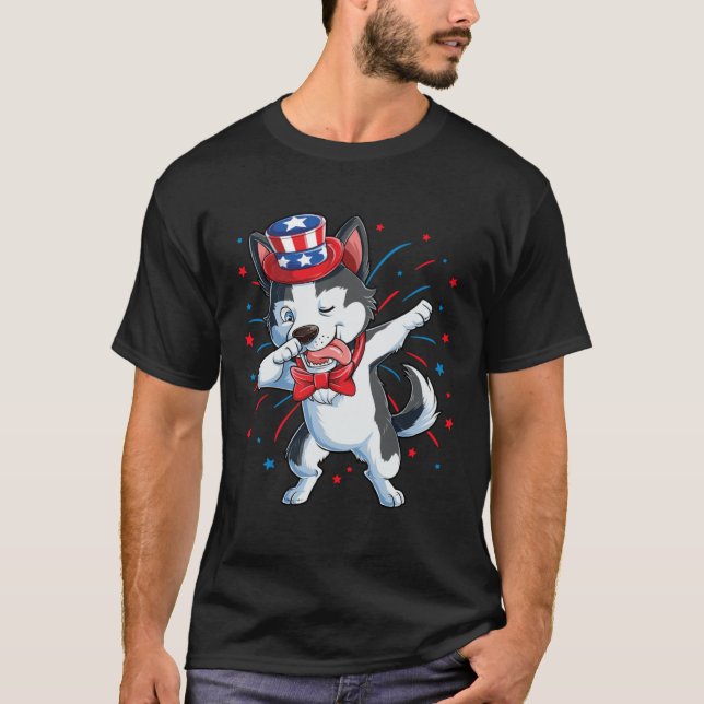 Dabbing Siberian husky 4:e juli Boys Kids Ameri T Shirt (Framsida)