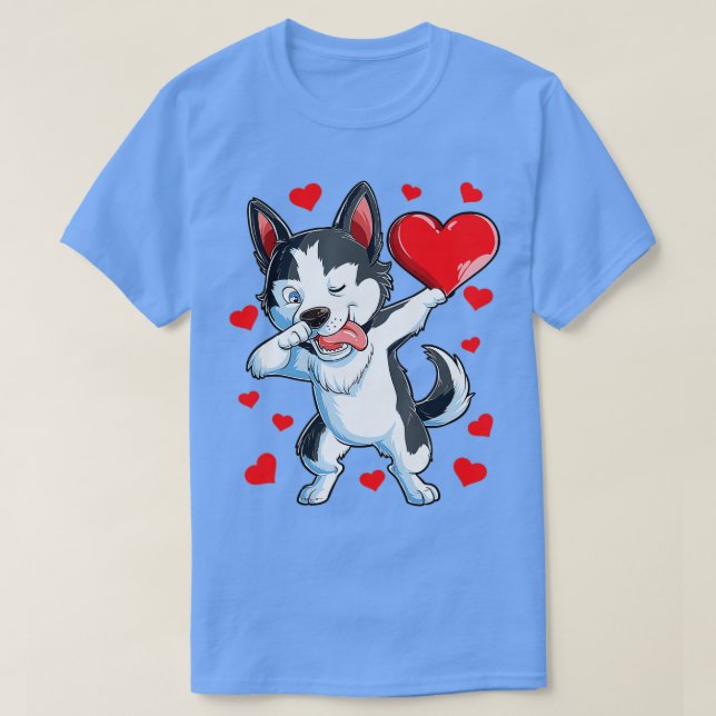Dabbing Siberian husky Heart Valentines day Boys L T Shirt (Design framsida)