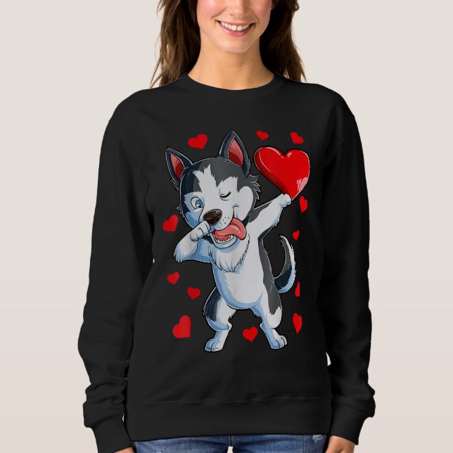 Dabbing Siberian husky Heart Valentines day Boys L T Shirt (Framsida)