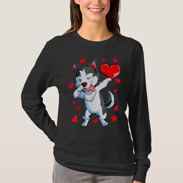 Dabbing Siberian husky Heart Valentines day Boys L T Shirt (Framsida)