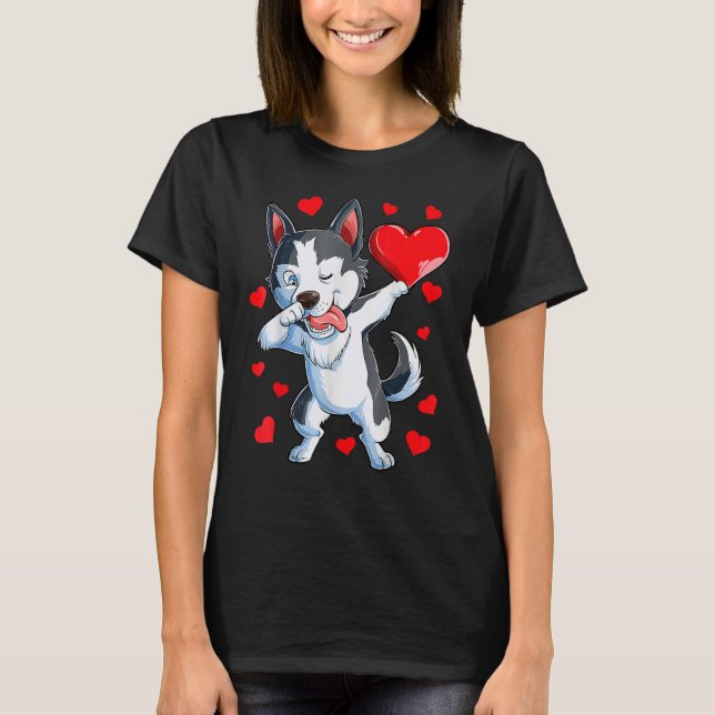 Dabbing Siberian husky Heart Valentines day Boys L T Shirt (Framsida)