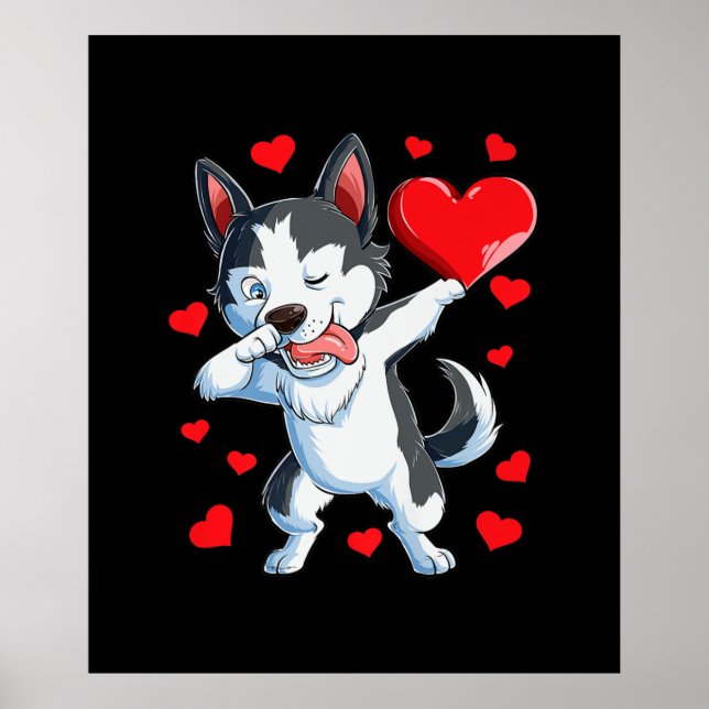 Dabbing Siberian husky Heart Valentines day Gifts Poster (Framsidan)