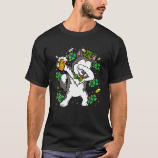Dabbing Siberian husky Leprechaun Hund St Patrick' T Shirt