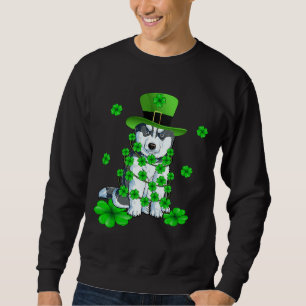 Dabbing Siberian husky St Patrick Day Lång Ärmad Tröja
