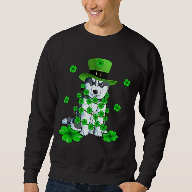 Dabbing Siberian husky St Patrick Day Lång Ärmad Tröja (Framsida)