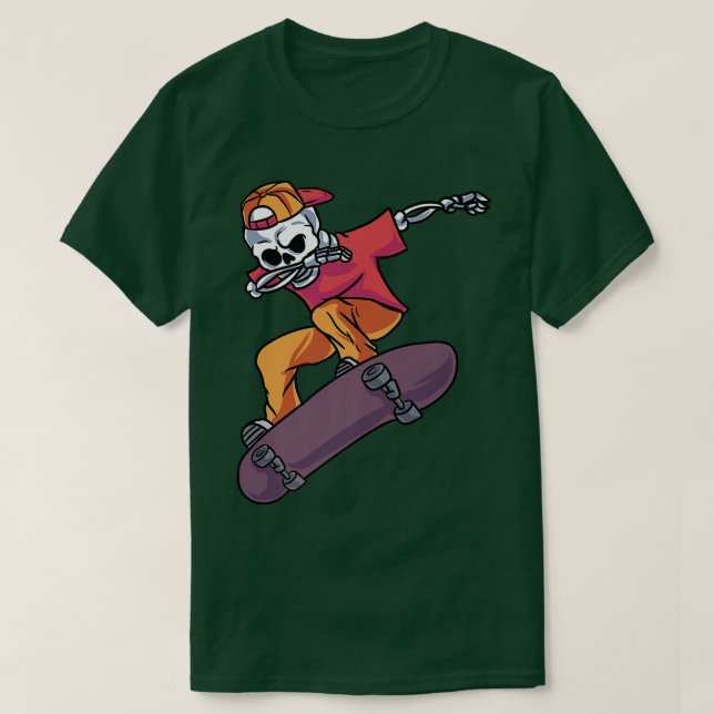Dabbing Skater Skeleton Skateboard Longboard Halfp T Shirt (Design framsida)