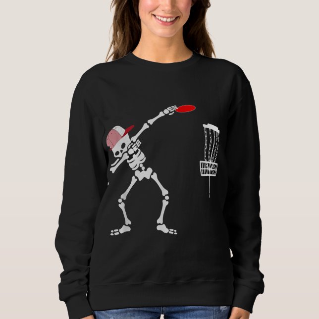 dabbing Skeleton bära hat Disk Golf Player Hallowe T Shirt (Framsida)
