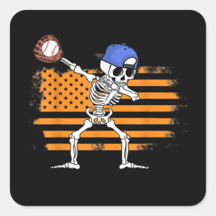 Dabbing Skeleton Baseball Funny Halloween Fyrkantigt Klistermärke