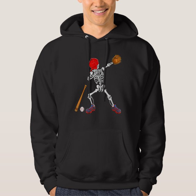 Dabbing Skeleton Baseball Halloween Costume Kids B Hoodie (Framsida)