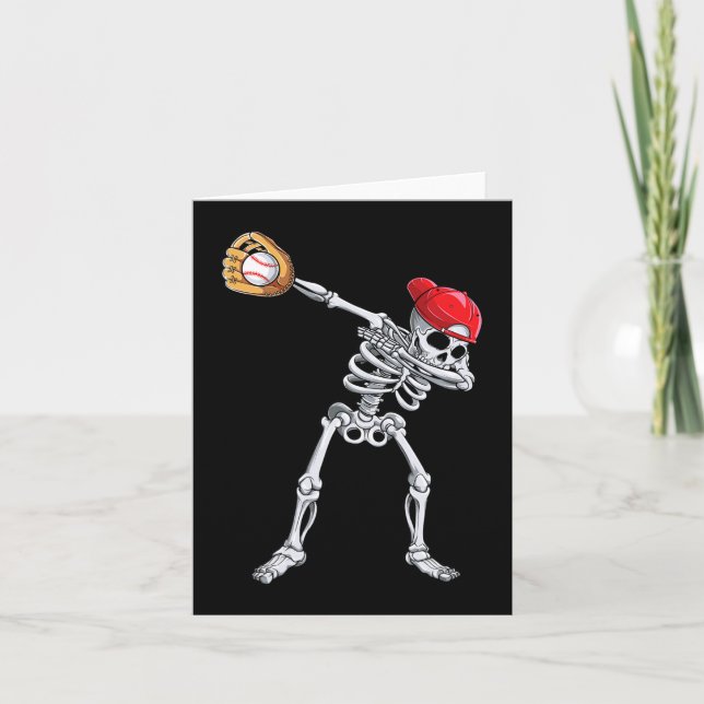 Dabbing Skeleton Baseball Halloween Player Catcher Kort (Framsida)