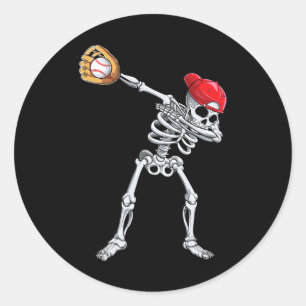 Dabbing Skeleton Baseball Halloween Player Catcher Runt Klistermärke