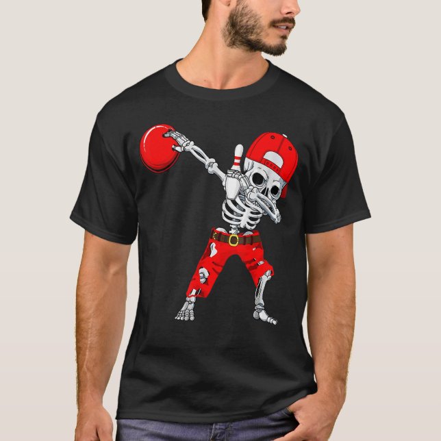 Dabbing Skeleton Bowling Ball Halloween Boys Kids T Shirt (Framsida)
