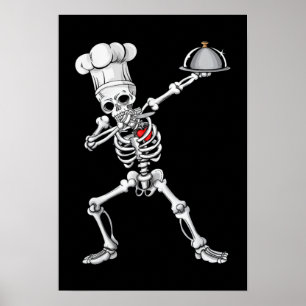 Dabbing Skeleton Chef Lunch Dam Halloween Poster
