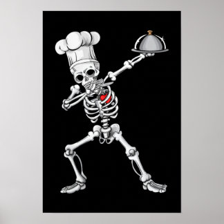 Dabbing Skeleton Chef Lunch Dam Halloween Poster