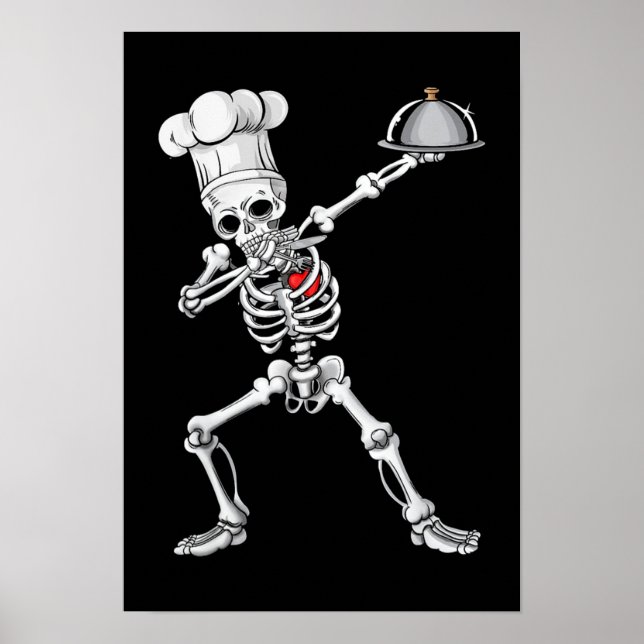 Dabbing Skeleton Chef Lunch Dam Halloween Poster (Framsidan)