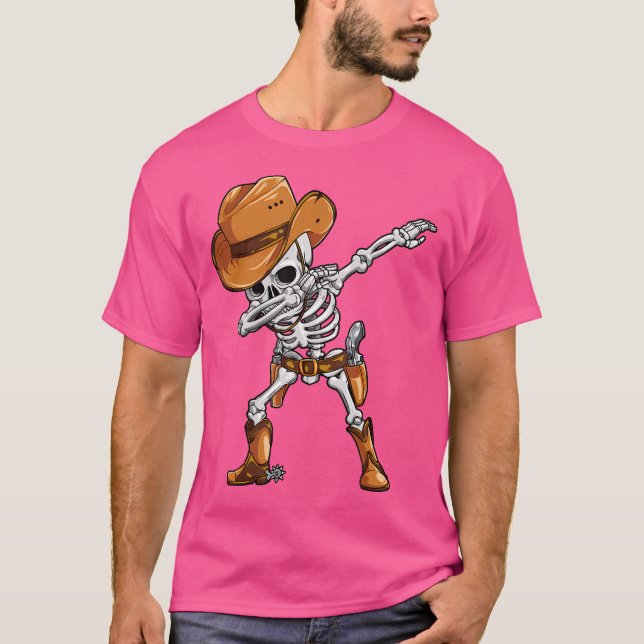 Dabbing Skeleton Cowboy Halloween Boys Manar Funny T Shirt (Framsida)