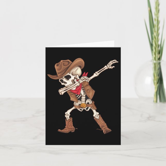 Dabbing Skeleton Cowboy Halloween Costume Boys Man Kort (Framsida)