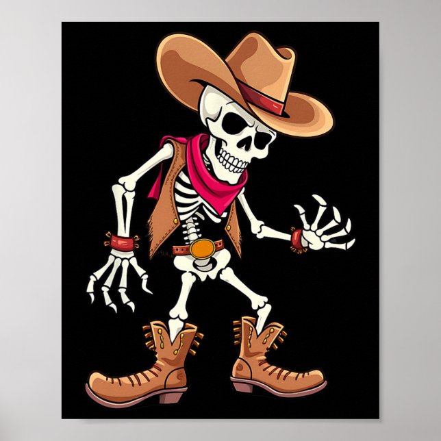 Dabbing Skeleton Cowboy Halloween Costume Kids Boy Poster (Framsidan)